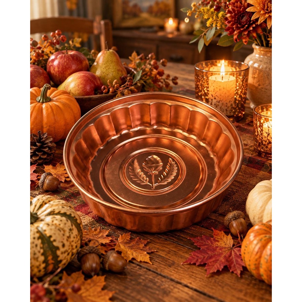Vintage Copper-Tone Acorn & Leaf Gelatin Mold